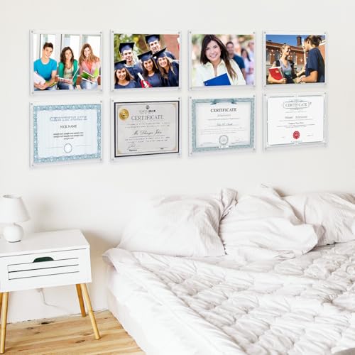 Kalami 11x14 Acrylic Wall Mount Picture Frame Self Adhesive | No Drill Holes Floating Frameless Clear Photo Frame for Diploma Certificate Degree Document Display Gallery Wall - size: 11 x 14 in