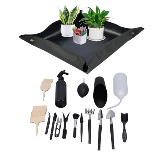 Haofy Tools Set Garden 23pcs Miniature Transplanting for Bonsai Plant Indoor Care Stainless Steel Heads Repotting Kit with Spray Bottle Mats Mini Gardening Tool
