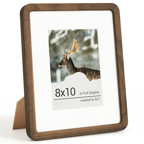 RICHFOCUS 8x10 Picture Frame, Solid Walnut Wood Photo Frame with Double Tenon Rounded Corner & Chamfered Curved Edge, 8 by 10 Wooden Frame Matted to 5x7 Photos, Diploma Certificate Document Frame - color: Walnut, size: 8x10