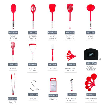 Kitchen Utensils Set 35 PCS Cooking Utensils Set, Nonstick and Heat Resistant Nylon Stainless Steel Silicone Spatula Set - Kitchen Gadgets Home Essentials Kitchen Accessories, Apartment Must Haves - color: Red