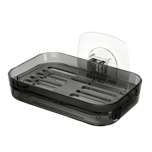 Soap Dish for Shower Clear Gray Soap Holder with Strong Adhesive 1PC | No drilling self-draining design pull-out drip tray perfect for rv bathrooms & kitchens—keeps soap dry mess-free easy clean - color: Clear Gray