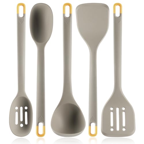 Silicone Kitchen Cooking Utensils Set: MOACC Heat Resistant 13inch Long Kitchen Gadgets, BPA Free Non Stick Rubber Cook Accessories For Food Prep, Frying, Serving, Basting (Light Grey) - color: Light Grey