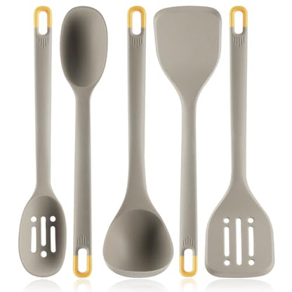 Silicone Kitchen Cooking Utensils Set: MOACC Heat Resistant 13inch Long Kitchen Gadgets, BPA Free Non Stick Rubber Cook Accessories For Food Prep, Frying, Serving, Basting (Light Grey) - color: Light Grey