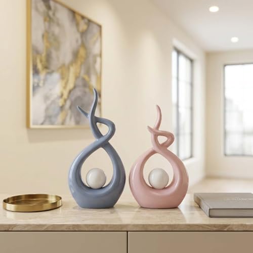 Abstract Ceramic Modern Sculpture, Knick Knacks Statues for Living Room, Shelf, TV Stand, Coffee Table, Dining Room, Office, Bedroom, Home Decor, Centerpiece, Great Gift Idea (Pink) - color: Pink