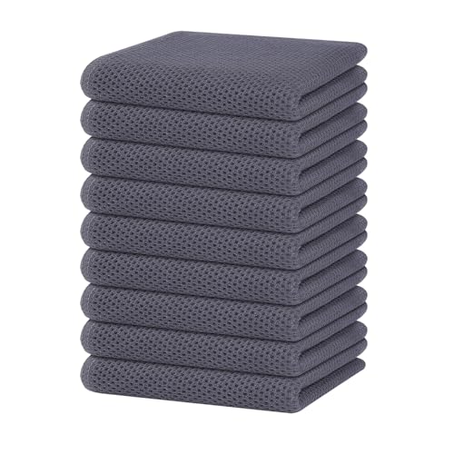 Homaxy 100% Cotton Waffle Weave Kitchen Dish Towels 9-Pack, Dark Grey | 13 x 28 Inches, Ultra Soft Absorbent Dish Towels, Quick Drying Cleaning Towels - color: Dark Grey, size: 13 x 28 - 9 Pack