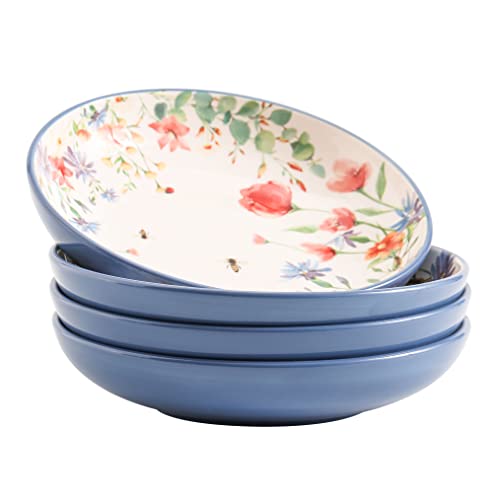 Bico Summer Provence Pasta Bowls, 35oz Salad Bowl Set of 4, Large Ceramic Serving Dinner Bowls for Soup and Cereal, Microwave and Dishwasher Safe, Gift for Housewarming and Thanksgiving - color: Summer Provence