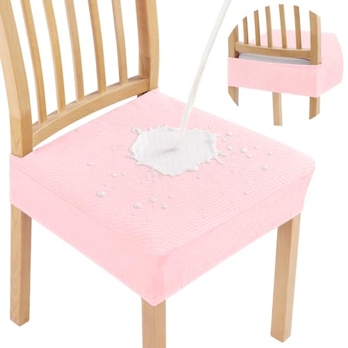 Smiry Waterproof Seat Covers for Dining Room Chairs, No Rear Covers | Stretch Jacquard Removable Washable Chair Seat Slipcovers Protector, Set of 2, Blush Pink - color: Blush Pink, size: Set of 2