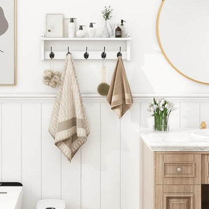 Coat Rack with Shelf Wall Mount, 24 Inch Long Wall Shelf with Hooks Underneath, Wood Hanging Coat Hanger with Hat Shelves for Entryway, Bathroom, Mudroom, White - color: White, size: 24 Inch Long