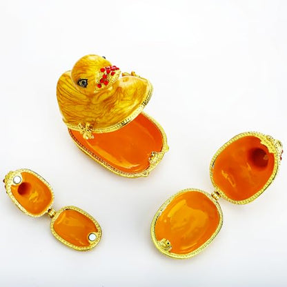 YU FENG Family Duck Trinket Box Hinged Jewelry Holder Animal Figurine Decor | Duck Family Design, Painted Enamel Finish, Jeweled Crystal Accents, Hidden Keepsake Storage, Collectible Animal Decor Gift