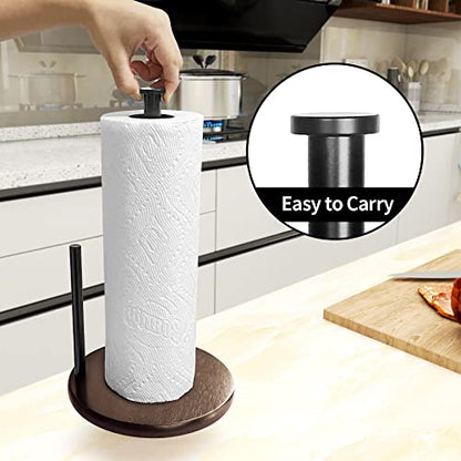 Wood Paper Towel Holder Countertop, OBODING, Farmhouse Kitchen Paper Towel Holders Stand with Real Wooden Base, fits Standard and Jumbo Size Paper Towels (Dark Brown) - color: Dark Brown Wood