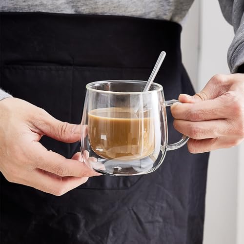Double Wall Glass Coffee Mugs 10 Oz with Handle - Set of 1 | Insulated Clear Espresso Coffee Mug with Handle, Double Walled Coffee Cups for Cappuccino, Latte, Tea, Hot Drinks - color: 1 Pack
