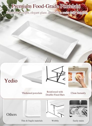 3 Tier Serving Tray, 12 Inch Dessert Display Stand, Black Stand | 3*Porcelain Durable Serving Plates, Microwave/Dishwasher Safe, Modern Cupcake Fruit Buffet Display, Wedding/Tea/Party serving - color: Black, size: 12 Inch