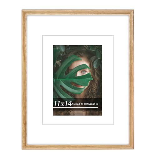 Handcrafted Solid Oak Picture Frame 11x14 - Premium HD Tempered Glass Double Mat Photo Frame, Fits 6x8 & 8x10 Photos, Shatter-Resistant Wall Mounted Wood Frame for Home Decor & Gallery Wall, Perfect Festival Gift - color: Oak, size: 11×14