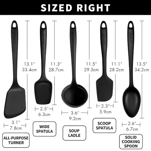 5PCS Silicone Kitchen Utensils Set, Heat Resistant Spatula Set | Cooking Tools Made of Food Grade BPA Free Silicone, Heat Resistant Design Protects Nonstick Cookware for Everyday Meals - color: Black