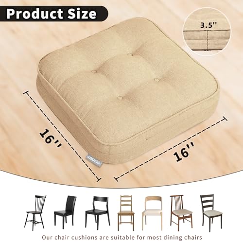 GOFORIT Memory Foam Cushion，Square Seat Cushions for Dining Chairs,Non-Slip Chair Pads with Removable Cover, 16'' x 16'', Khaki - color: Khaki