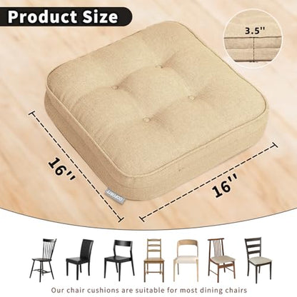 GOFORIT Memory Foam Cushion，Square Seat Cushions for Dining Chairs,Non-Slip Chair Pads with Removable Cover, 16'' x 16'', Khaki - color: Khaki