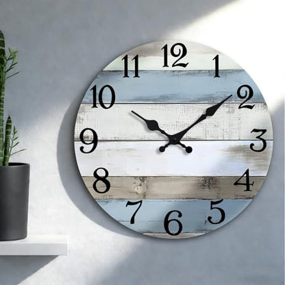 JoFomp 14 Inch Wall Clocks Battery Operated, Silent Non Ticking Wall Clock Wood, Coastal Country Design Rustic Wall Clocks for Living Room Decor, Large Wall Clock for Bedroom Kitchen Bathroom - size: 14 Inch