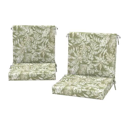 DYTXIII Outdoor Midback Chair Cushions Set of 2-20"x17" Water Repellent & Fade-Resistant Patio Seat Cushions with High-Resiliency Foam, Non-Slip Ties for Dining, Balcony Furniture-Tropical Green - color: Tropical Green