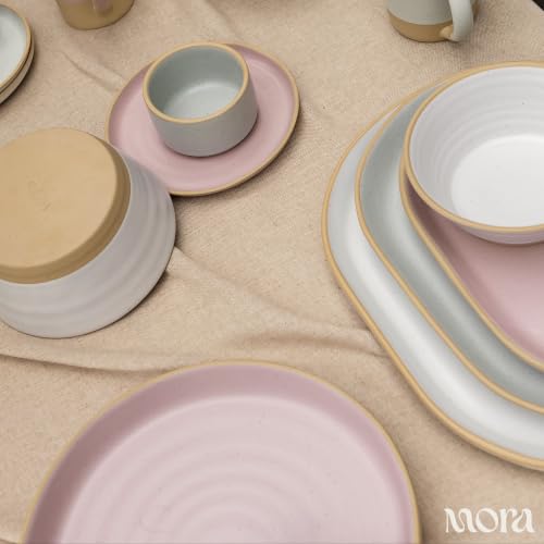 Mora Medium Dishes Set of 4, 35oz Ceramic Pottery Pasta Plate/Wide Bowls - Microwave, Oven and Dishwasher Safe - Dawn - color: Dawn