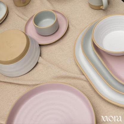 Mora Medium Dishes Set of 4, 35oz Ceramic Pottery Pasta Plate/Wide Bowls - Microwave, Oven and Dishwasher Safe - Dawn - color: Dawn