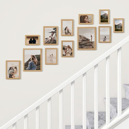 Heimlove Oak Wood Grain Collage Picture Frames Set of 12,Two 8x10,Two 6x8,Four 5x7,Four 4x6 Photo Frames,Gallery Wall Frame Set for Wall Mount or Tabletop Display - color: OAK WOOD GRAIN