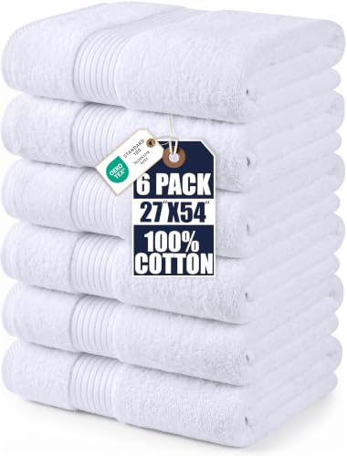 Utopia Towels 6 Pack Bath Towels, 27x54 in, 100% Cotton, White | Premium Lightweight Ring Spun Cotton Towels - Highly Absorbent, Quick-Drying, Ideal for Hotel, Spa & Home Bathroom - color: White