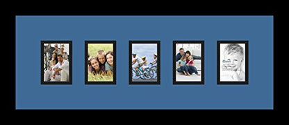 ArtToFrames Collage Photo Frame Double Mat with 5-2.5x3.5 Openings and Satin Black Frame - color: Liberty Blue, size: 2.5x3.5