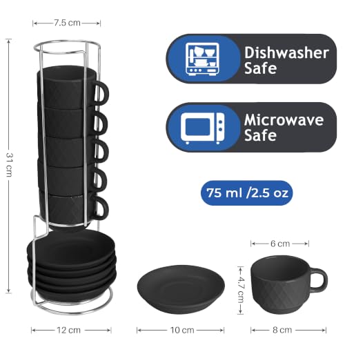 MIAMIO - Espresso Cups Set, Ceramic (Black) - Modern Home Set | Ceramic espresso cups without handles, thick-walled moka cups for espresso and moka, Black - dishwasher safe at home every - color: Black