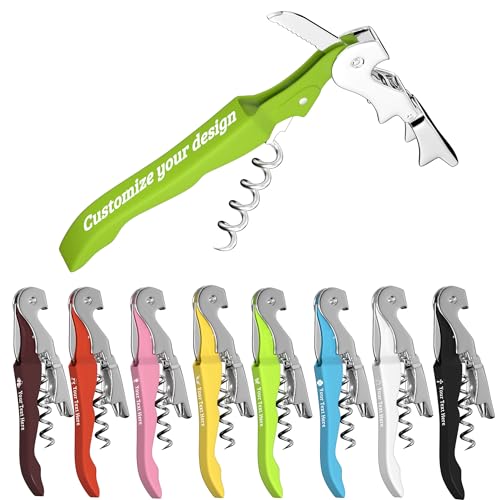 Custom Wine Opener Bulk, Laser Personalized Logo & Text, for Bar Weddings | Waiter Corkscrew Wine Key with Foil Cutter,Double Hinged Stainless Steel Wine Bottle Opener,for Servers,Bartenders,Sommelier - color: Green