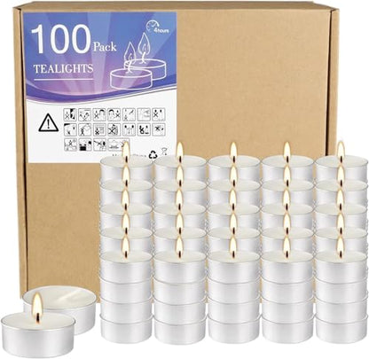 100 Pack 4 Hour Long time Burning,Unscented Tea Lights Candles,White, Smokeless, Dripless,for Weddings, Home, Pool,Shabbat - color: White