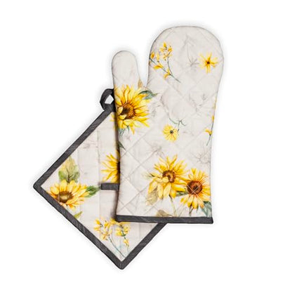 Maison d' Hermine Candice Bundle Set 100% Cotton Set of 3 Kitchen Towels (20 Inch by 27.5 Inch) and Oven Mitt (7.5 Inch by 13 Inch)/Pot Holder (8 Inch by 8 Inch)