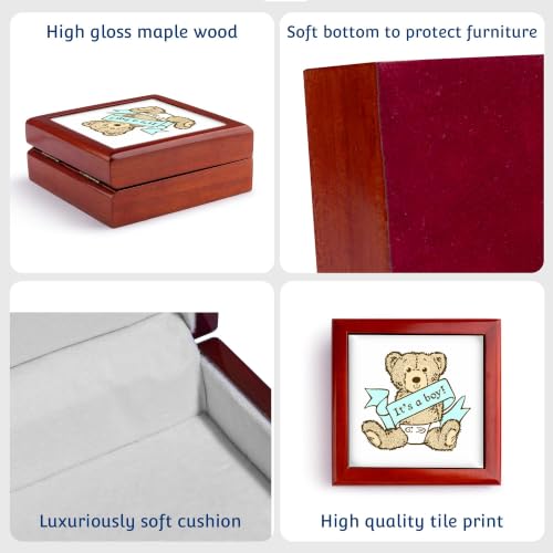 3dRose Baby Boy Teddy Bear Illustration Jewelry Box 7 x 7 inch with 4 inch tile