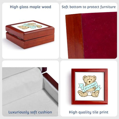 3dRose Baby Boy Teddy Bear Illustration Jewelry Box 7 x 7 inch with 4 inch tile