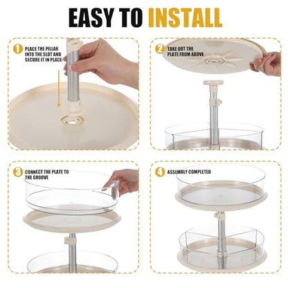 2 Tier Lazy Susan Turntable Organizer for Medicine Cabinet, 11 Inch White Rotating Spice Rack for Countertop, Pantry, Bathroom, Clear Large Storage for Bottles and Jars