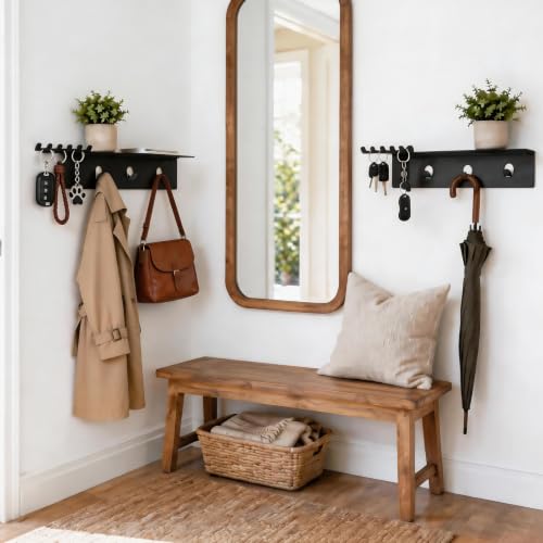 Wall Mounted Coat and Key Rack, Durable Entryway Hanger for Hats & Bags | Entryway Shelf with Hooks, Wall Organizer for Keys, Coats, Bags, Multi-Use Storage & Décor Shelf for Hallway, Bedroom, Office
