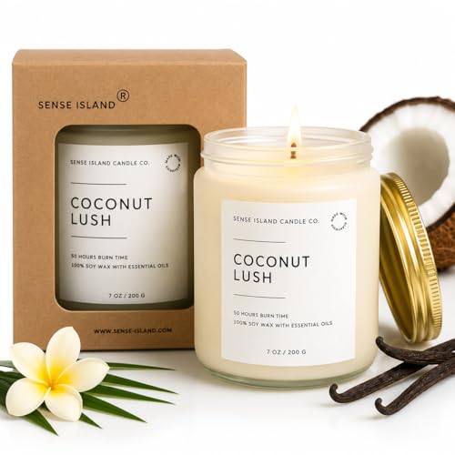 Coconut Lush Scented Candle | Inspired by VS Coconut Passion | 7oz Soy Wax Long Lasting Scented Candle for Women | Gift for Women Sensual Warm and Cozy Fragrance - color: Coconut Lush