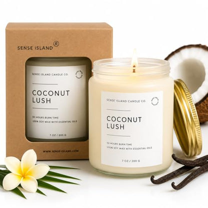 Coconut Lush Scented Candle | Inspired by VS Coconut Passion | 7oz Soy Wax Long Lasting Scented Candle for Women | Gift for Women Sensual Warm and Cozy Fragrance - color: Coconut Lush