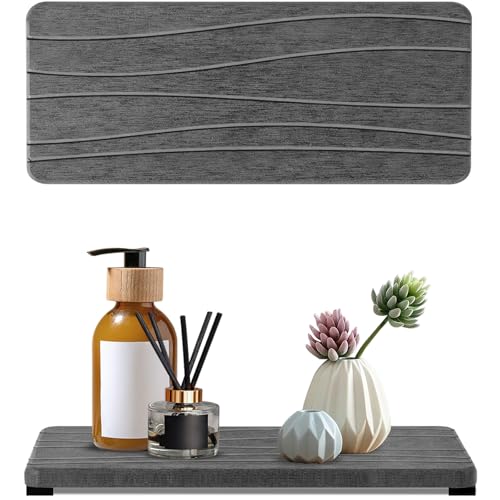 2PCS Water Absorbing Stone Tray, Fast Drying Stone Sink Tray, Water Absorbent Diatomite Trays, Stones Soap Trays, Diatomite Coasters for Kitchen Sink Bathroom Counter, Hand Soap Dish & Holders - color: 2pcs 21×10cm Dark Gray Wave