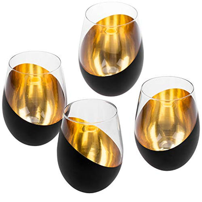 MyGift Black Wine Glasses Set of 4, Black and Gold Cups 18 oz with Metallic Angled Design, Wedding Party Home Bar Birthday Housewarming Gift - color: Black (Set of 4)