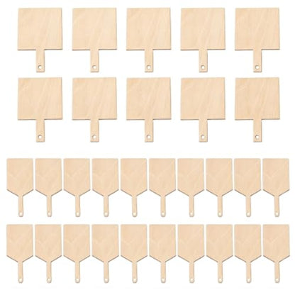 30 Pcs Mini Wooden Cutting Board with Handle,Unfinished Blank Cutting Board | Wood Paddle Chopping Board Small Kitchen Serving Board for Kitchen DIY Decor