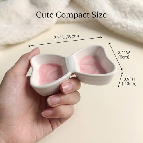 Soy Sauce Dishes, 2-Compartment, 2-Pack, Pink | Ceramic butterfly condiment cups keep two dips apart; 3 oz dishes serve sushi, snacks, appetizers, and small sides at table. - color: Pink