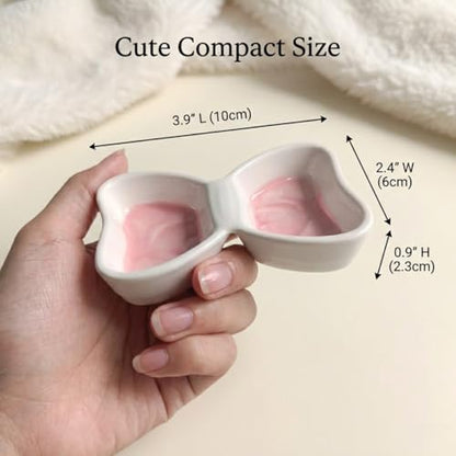 Soy Sauce Dishes, 2-Compartment, 2-Pack, Pink | Ceramic butterfly condiment cups keep two dips apart; 3 oz dishes serve sushi, snacks, appetizers, and small sides at table. - color: Pink