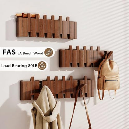 Wall Mounted Piano Key Hanger | Flip Style Hook | Entrance Wall Art Hook, Made of Oak Wood (3 Times Painted, 4 Times Polished) (Beech, 10Hooks) - color: Beech, size: 10Hooks