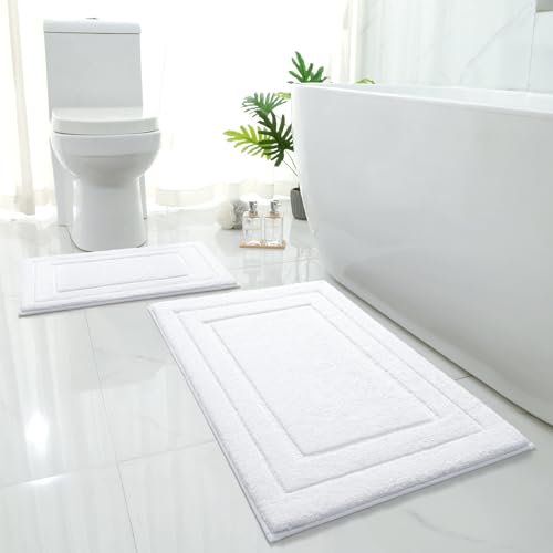 HOMEIDEAS Bathroom Rugs Sets 2 Piece, Super Soft and Absorbent Non Slip Microfiber Machine Washable Bath Mat Set (20" x 32" + 16" x 24", White) - color: Loop- White, size: 1'4" x 2'8" (16"x24"+20"x32")