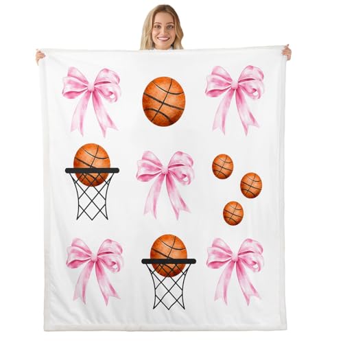 Castle Fairy Basketball Throw Blanket,Girls Sport Bow Bed Blanket for Bed Sofa Couch,40"x50",Pink Bowknot Basketball Hoop Throw Blanket,Girly Sport Sofa Couth Bed Blanket, - color: Pink Orange, size: 40"×50"