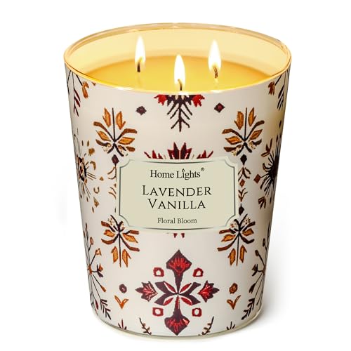 HomeLights Large jar Candle | 3-Wick Long-Lasting Scented Candles, 34oz Natural Soy Wax Candle for Home Scented, Bohemian Natural Textures Gifts for Women & Men, Lavender Vanilla - color: Lavender Vanilla, size: 34oz 3-wick