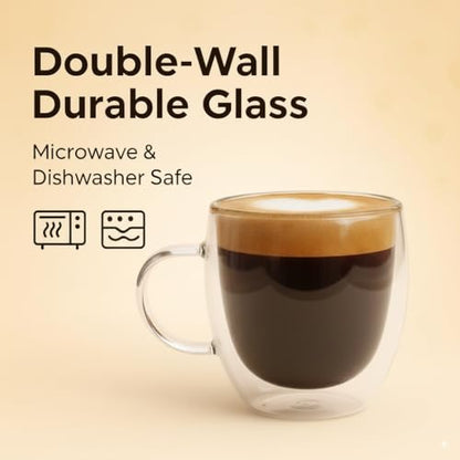 Casafoyer 9 Oz Double Wall Glass Coffee Cups Set of 4, Borosilicate Espresso Mugs