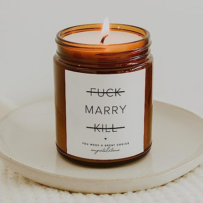 ThreeKin Engagement Candle, Gift for Engaged Couples | Lavender & Lemongrass Soy Wax Blend | 65-Hour Burn Time | Scented Jar for Bridal Showers & Brides to Be - size: 8oz, style: Marry