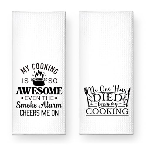 No One Has Died from My Cooking Kitchen Towels 2 Pack, Kitchen Towels Set for Cooking Enthusiasts, Halloween Birthday Gifts for Wife Chefs Cooking Lovers, Fun Dish Towels with Sayings - color: No One Died