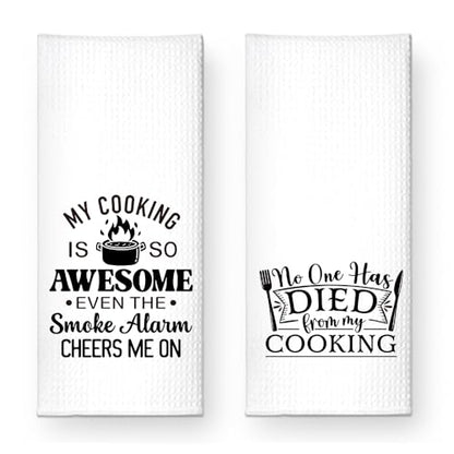 No One Has Died from My Cooking Kitchen Towels 2 Pack, Kitchen Towels Set for Cooking Enthusiasts, Halloween Birthday Gifts for Wife Chefs Cooking Lovers, Fun Dish Towels with Sayings - color: No One Died